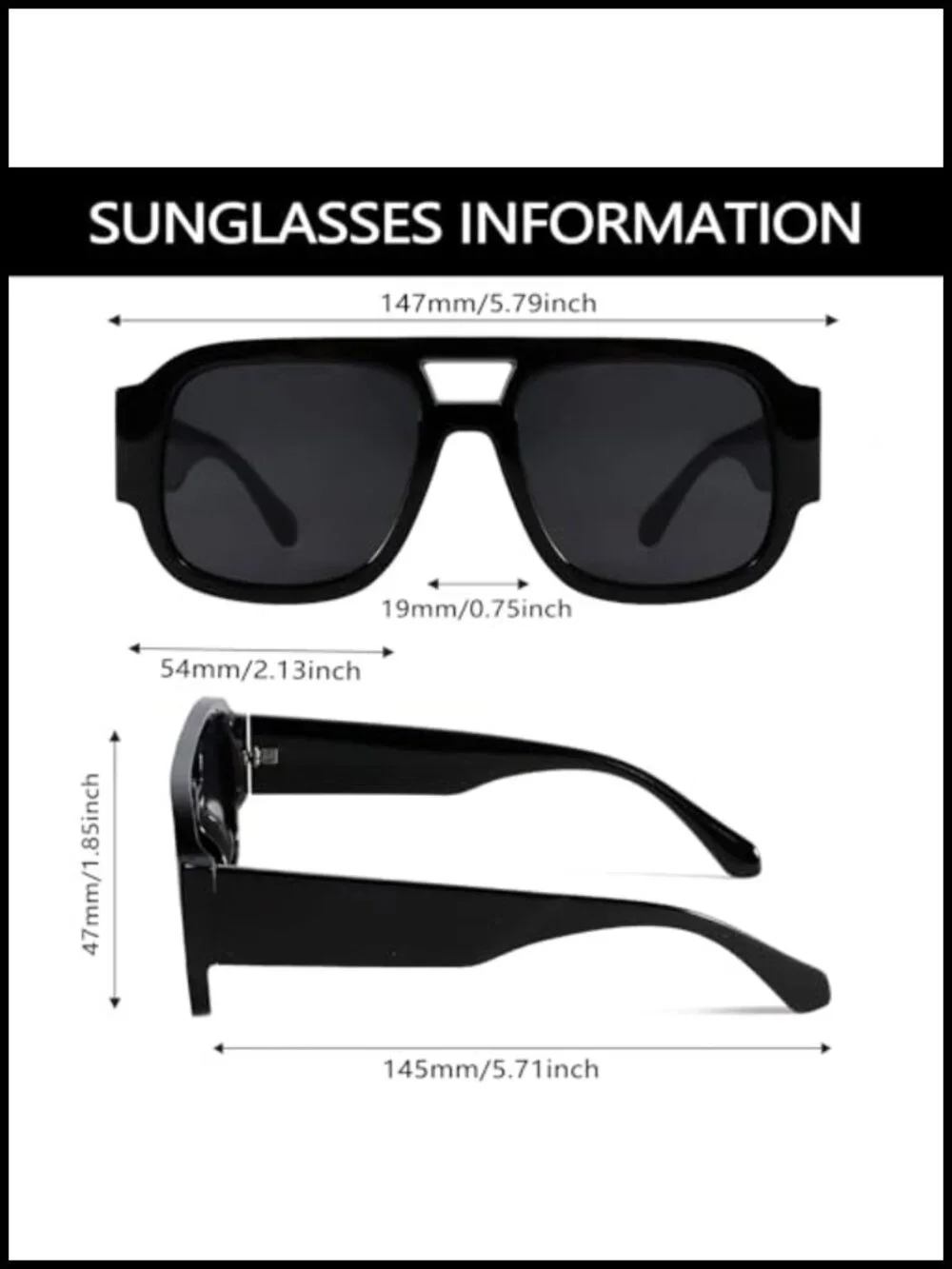 Oversized Aviator Sunglasses Retro Square Double Bridge UV400